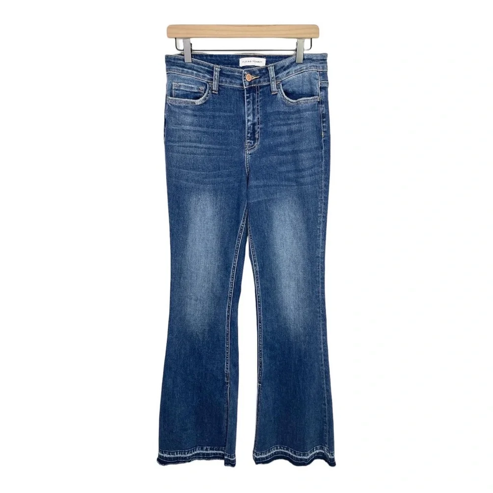 Flying Monkey High Rise Side Slit Released Hem Flare Jeans Deep Love Size 29 - Picture 3 of 13
